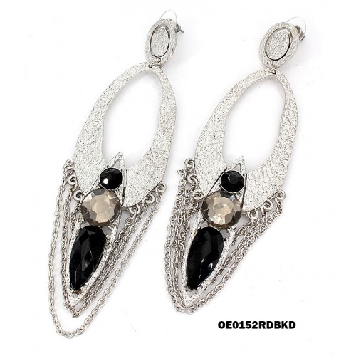 Hand Hammered Foil Look Earrings - Oval Loop w/ Black Rhinestones - ER-OE0152RD-BKD