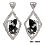 Hand Hammered Foil Look Earrings - Diamond Cut w/ Black Rhinestones - ER-OE0154RD-BKD