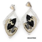 Hand Hammered Foil Look Earrings - Diamond Cut Two-tone w/ Black Rhinestones - ER-OE0154TT-BKD