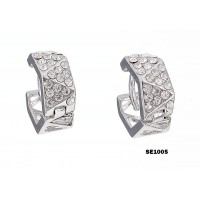 Rhodium Plated Rhinestone Small Hoop Earrings - ER-SE1005