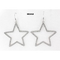 Rhodium Plated Rhinestone Dangling Star Earrings - ER-SE1018