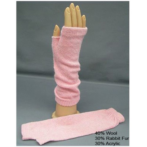 Gloves - Fingerless Wool /Rabbit Fur Opera Glove - Pink Color - GL-1002PK