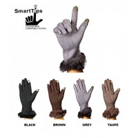 Glove - SmartTips Glove - Solid Fabric w/ Rabbit Fur Trim - GL-108