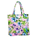 Canvas Tote w/ Tropical Flower Print - L. Pink - BG-1509LPK Canvas Tote w/ Tropical Flower Print - L. Pink - BG-1509LPK