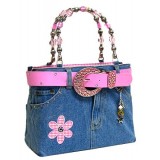 Denim Jean Purse W/ Belt & Key Chain/Flower - BG-BJ113MPK Denim Jean Purse W/ Belt & Key Chain/Flower - BG-BJ113MPK