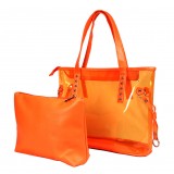 Clear PVC 2-in-1 Totes w/ Leather-like PU Trim - Orange Clear PVC 2-in-1 Totes w/ Leather-like PU Trim - Orange