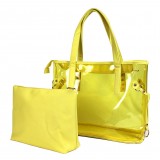 Clear PVC 2-in-1 Totes w/ Leather-like PU Trim - Yellow Clear PVC 2-in-1 Totes w/ Leather-like PU Trim - Yellow