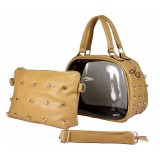 Clear PVC 2-in-1 Satchel w/ Metal Studded Leather-like PU Trim - Beige Clear PVC 2-in-1 Satchel w/ Metal Studded Leather-like PU Trim - Beige