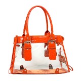 Clear PVC Tote Bag w/ Croc Embossed Patent Leather-like Trim - Orange - BG-CLR002OG Clear PVC Tote Bag w/ Croc Embossed Patent Leather-like Trim - Orange - BG-CLR002OG