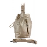 Drawstring Bucket Bags w/ Perforated Design - Champagne - BG-W6604CP