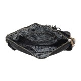Hobo Bag w/ Genuine Leather Fringes - Black