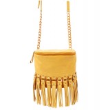 Shoulder/ Messenger Bag Accent With Fringes - Mustard