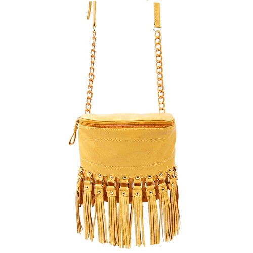 Shoulder/ Messenger Bag Accent With Fringes - Mustard