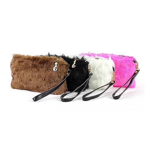 Faux Fur Small Clutch With Wristlet