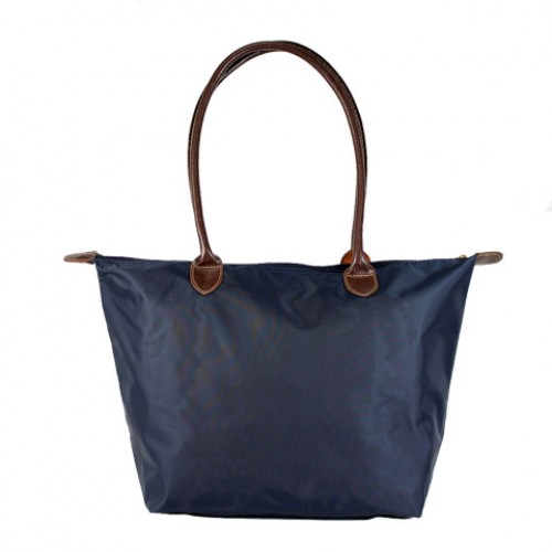 Nylon Medium Shopping Tote w/ Leather Like Handles - Navy - BG-HD1641NV