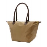 Nylon Medium Shopping Tote w/ Leather Like Handles - Taupe - BG-NL2016TP