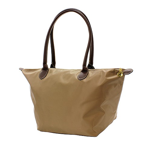 Nylon Medium Shopping Tote w/ Leather Like Handles - Taupe - BG-NL2016TP