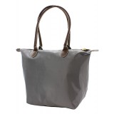 Nylon Medium Shopping Tote w/ Leather Like Handles - Gray - BG-NL2017GY