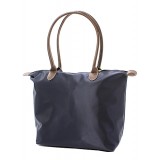 Nylon Medium Shopping Tote w/ Leather Like Handles - Navy - BG-NL2017NV