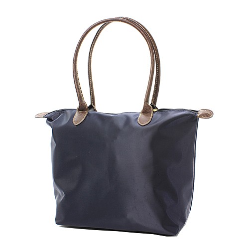 Nylon Medium Shopping Tote w/ Leather Like Handles - Navy - BG-NL2017NV