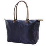 Nylon Large Shopping Tote w/ Leather Like Handles - Navy - BG-NL2018NV