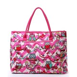 Quilted Cotton Shopping Tote Bag - Owl & Chevron Printed - Pink - BG-OW303PK