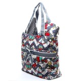 Quilted Cotton Diaper Bag - Owl & Chevron Printed - Grey - BG-OW604GY