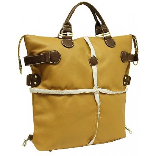 Pebble Leather w/ Hand Cut Shearling - Camel - BG-SL154CA