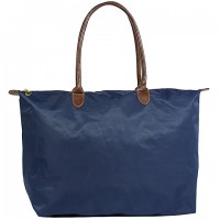 Nylon Large Shopping Tote w/ Leather Like Handles - Navy Blue - BG-HD1293NV