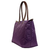 Nylon Large Shopping Tote w/ Leather Like Handles - Purple -BG-HD1293PU
