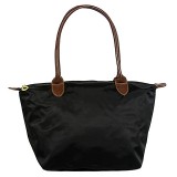 Nylon Small Shopping Tote w/ Leather Like Handles - Black