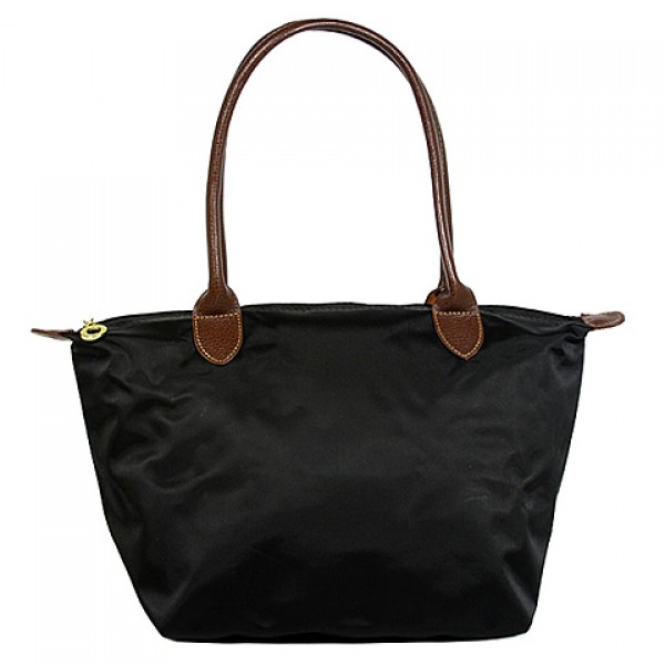 Nylon Small Shopping Tote w/ Leather Like Handles - Black