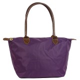 Nylon Small Shopping Tote w/ Leather Like Handles - Purple - BG-HD1361PU