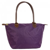 Nylon Small Shopping Tote w/ Leather Like Handles - Purple - BG-HD1361PU
