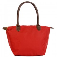 Nylon Small Shopping Tote w/ Leather Like Handles - Red -BG - HD1361RD