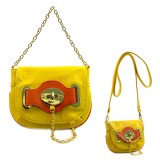 Pebble Leather-like Small Flap Purse w/ Metal Chain Strap And Twist Lock - Yellow Pebble Leather-like Small Flap Purse w/ Metal Chain Strap And Twist Lock - Yellow