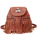 Skull Logo Pebble Leather Shoulder Bag/Back Pack - Brown Skull Logo Pebble Leather Shoulder Bag/Back Pack - Brown