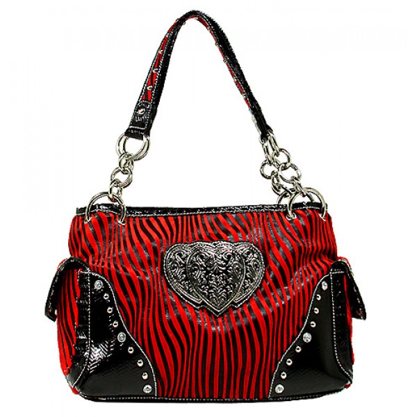 Animal Zebra Print Satchel Bags w/ 3-Heart Charm - Red - BG-112HZ-RD ...