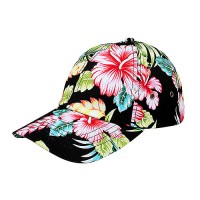 Baseball Cap- Tropical Flower Print – Cotton - Black - HT-7655G-BK
