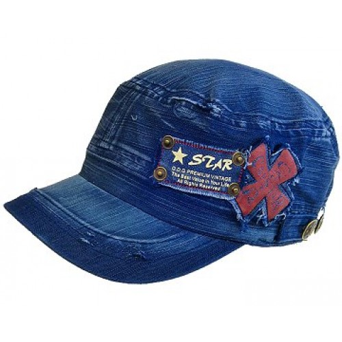 Cap - Patched Cross (Washed Cotton) - Denim - HT-BS01DN
