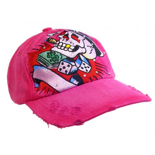 Embroidery Tattoo Cap - Gambling (Washed Cotton) - Hot Pink -HT-BSGA100HP