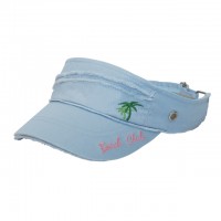 Visor - Cotton Will W/Frayed Design and Embroidery Pam Tree - Blue Color - HT-4067BL