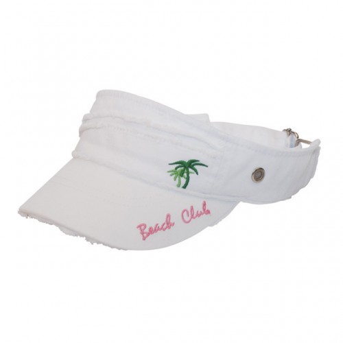 Visor - Cotton Will W/Frayed Design and Embroidery Pam Tree - White Color - HT-4067WT
