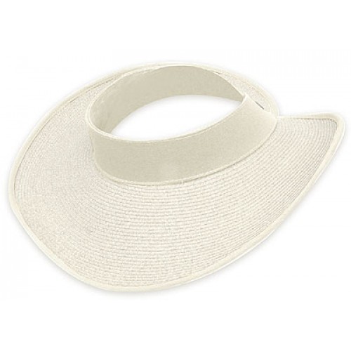 The Lady's Packable Straw Sun Visor - Adjustable - 3.5 Inches - White - HT-ST159WT