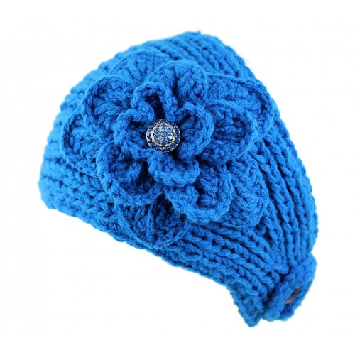 Headwraps / Neck Warmer : Crochet w/ Rhinestone Button - Teal Color- HB-15-1ST-TL