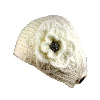 Headwraps / Neck Warmer : Crochet w/ Rhinestone Button - White Color- HB-15-1ST-WT