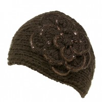 Headwraps / Neck Warmer : Crochet w/ Sequined Trim - Brown Color - HB-35-BN