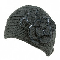 Headwraps / Neck Warmer : Crochet w/ Sequined Trim - Dark Gray Color - HB-35-DGY