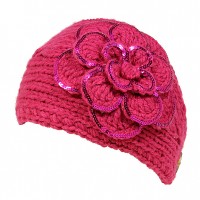 Headwraps / Neck Warmer : Crochet w/ Sequined Trim - Hot Pink Color - HB-35-HPK