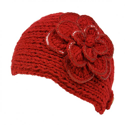Headwraps / Neck Warmer : Crochet w/ Sequined Trim - Red Color - HB-35-RD